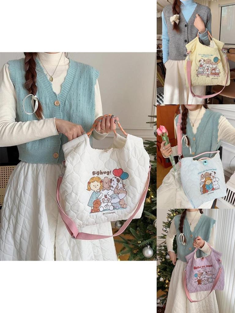 Adorable Soft Cotton Embroidered Tote Bag Stylish And Spacious Handbag For Daily Use