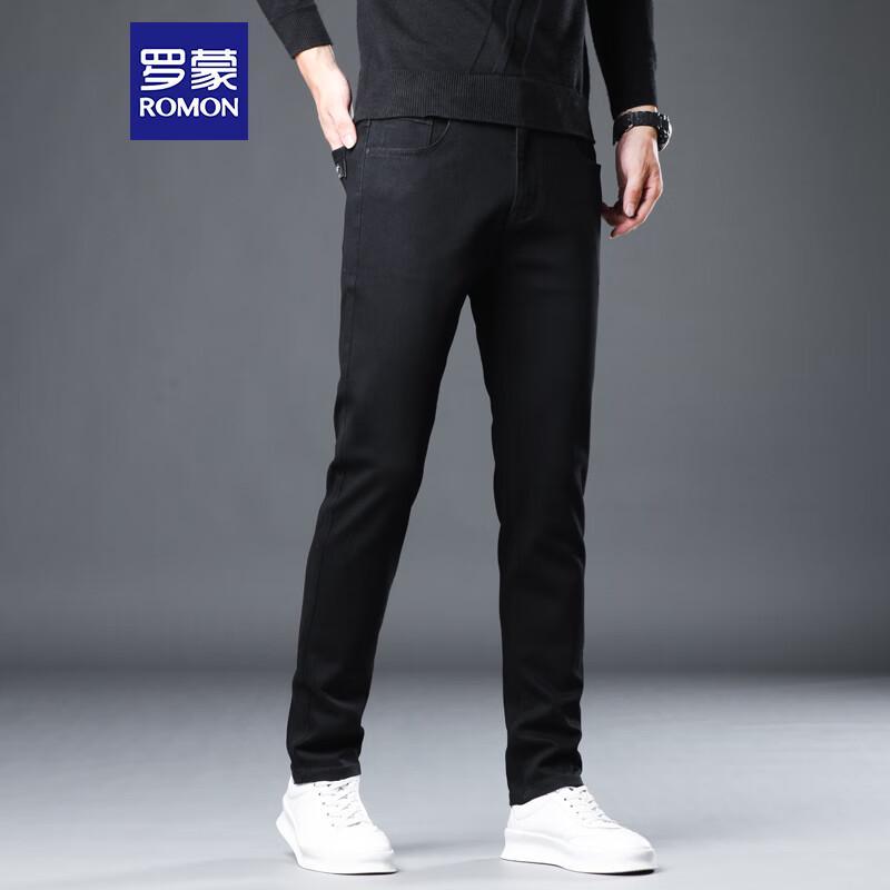 ROMON Men's Business Casual Straight Leg Elastic Jeans 08KZ