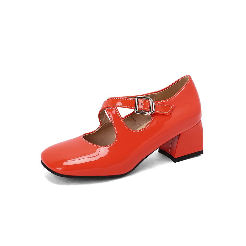 White Women Pumps Square Toe Non-slip Buckle Strap High Block Heel Plus size 45 48