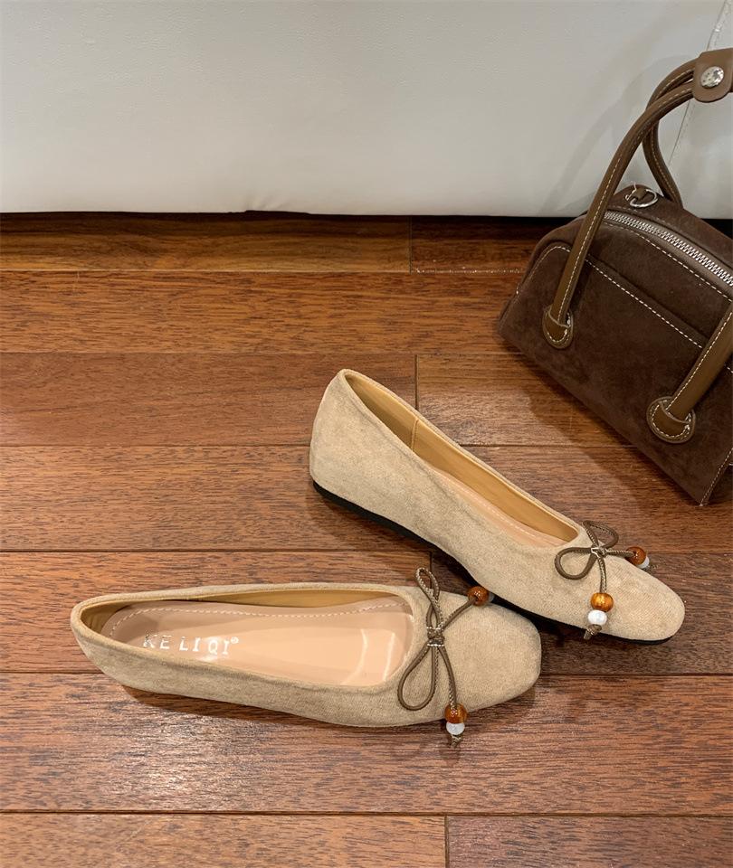 

Korean version of square head soft leather soft bottom flat sole single shoes temperament fashion bow one pedal grandma shoes 2025 autumn new 39 розовый