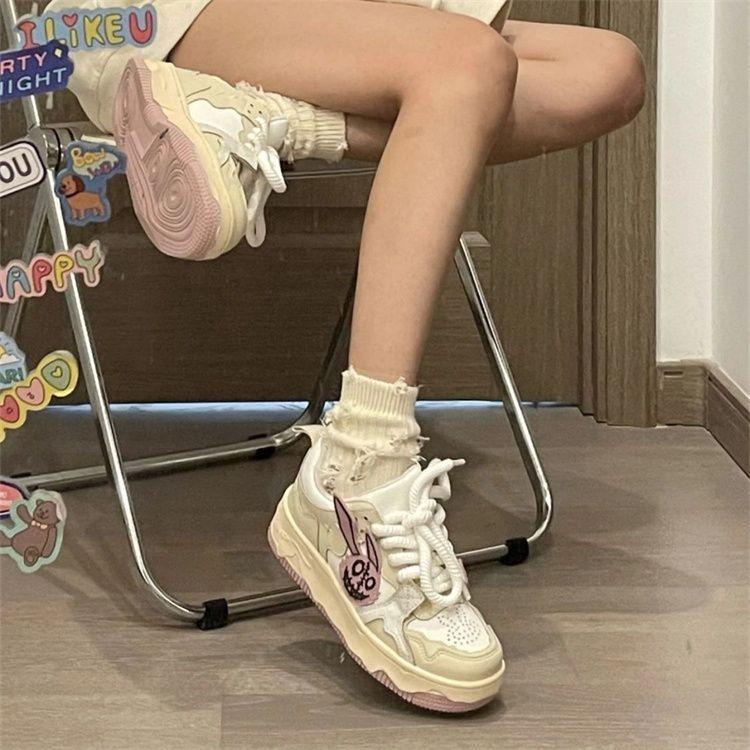 Cute Rabbit Little White Shoes Women's 2025 New Autumn Ins Tide Student Thick-soled Hundred U with Niche Design Board Shoes