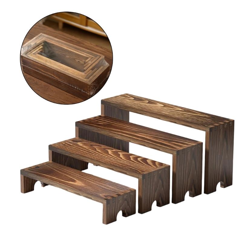 Koleksiyon Vitrini İçin Ahşap Teşhir Stantları Çok Katlı Raf Ünitesi Masaüstü Depolama Düzenleyicileri Dekoratif Ev Dekorasyonu