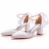 7cm Thick Heel Pointed Sandals Straps for Women's Sandals White Beaded Satin Cloth Bridal High Heels Large Size