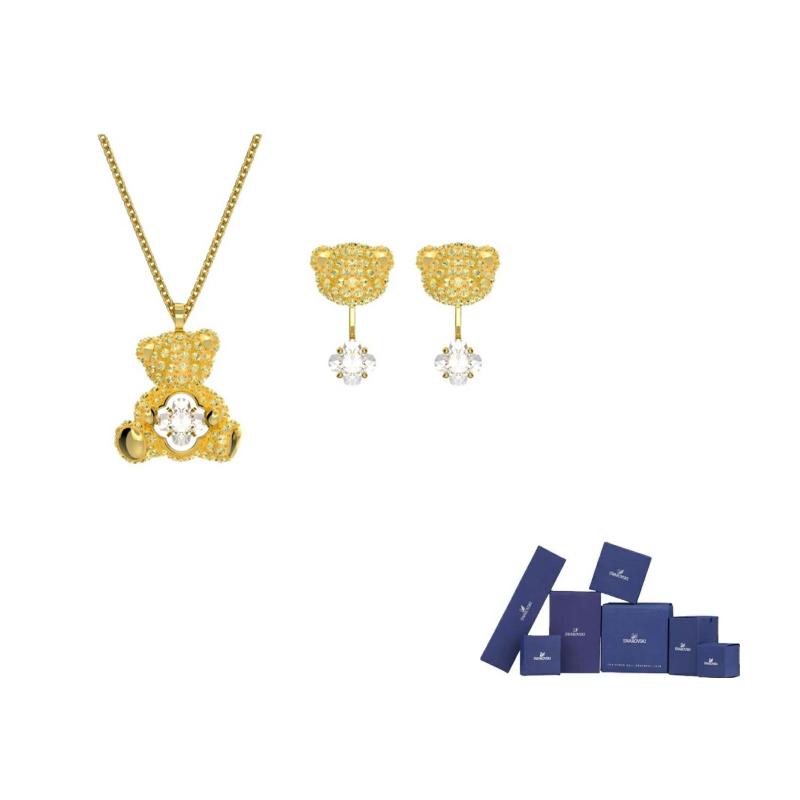 Swarovski Teddy Lucky Bear Earring Set Crystal Cubic Zirconia Necklace Women Jewelry 5643798