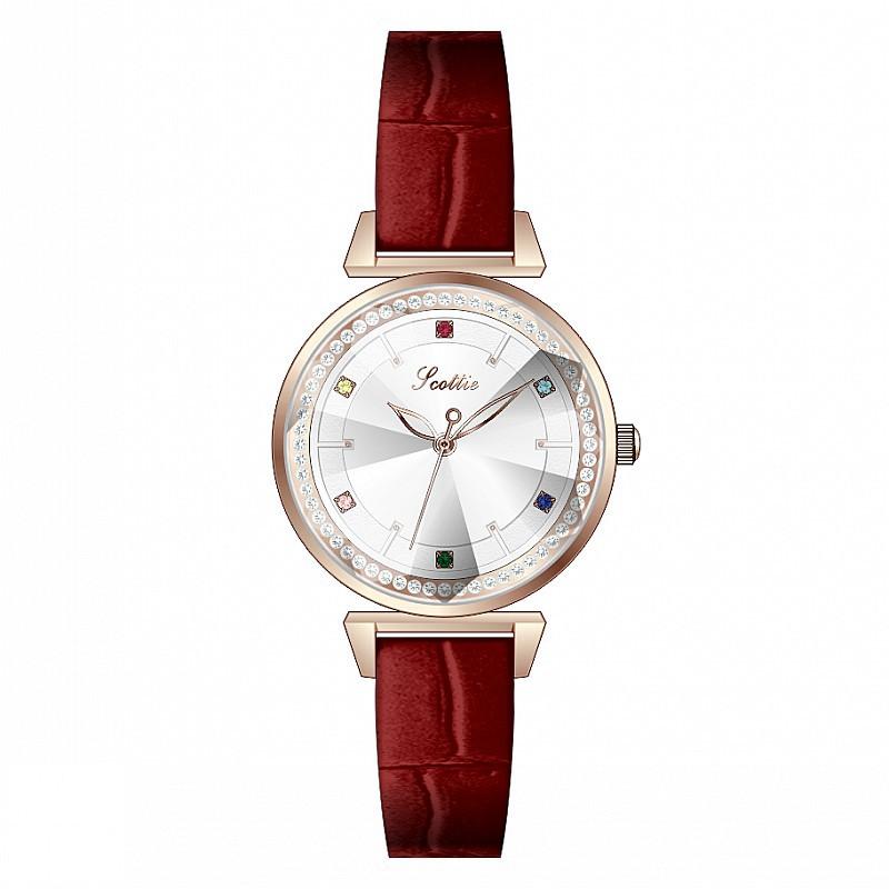 Fashion Red Belt Ladies Watch Women'S Wind Diamond Trend Personalized Girls Watch