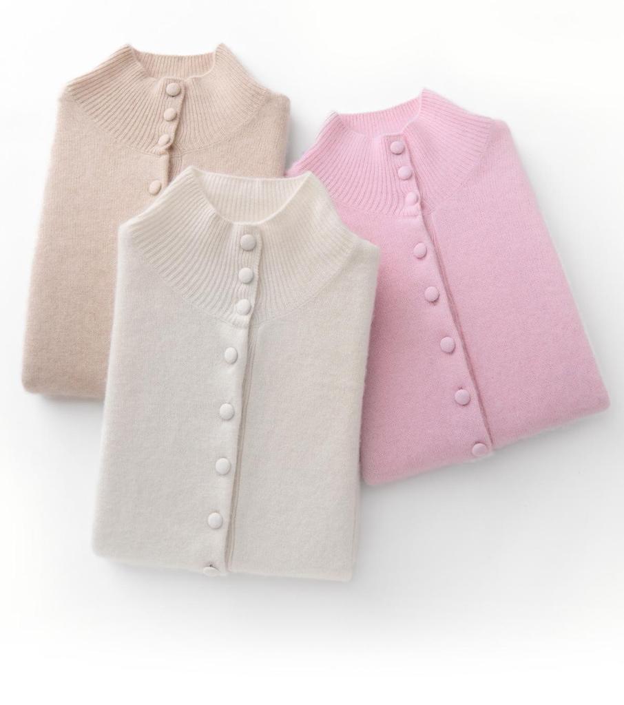 Chic Korean High Neck Single-Breasted Cashmere Cardigan - Women's Loose Knit Sweater Coat for Autumn/Winter