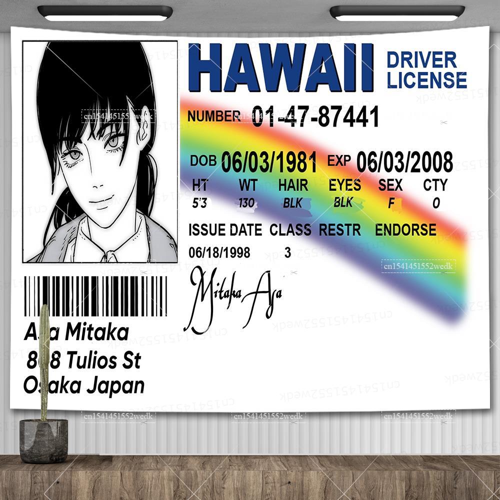 Asa Mitaka ID Flag Hawaii Driver License Wall Hanging Tapestry Funny Anime Tapestries Aesthetic Room Decoration Art Posters