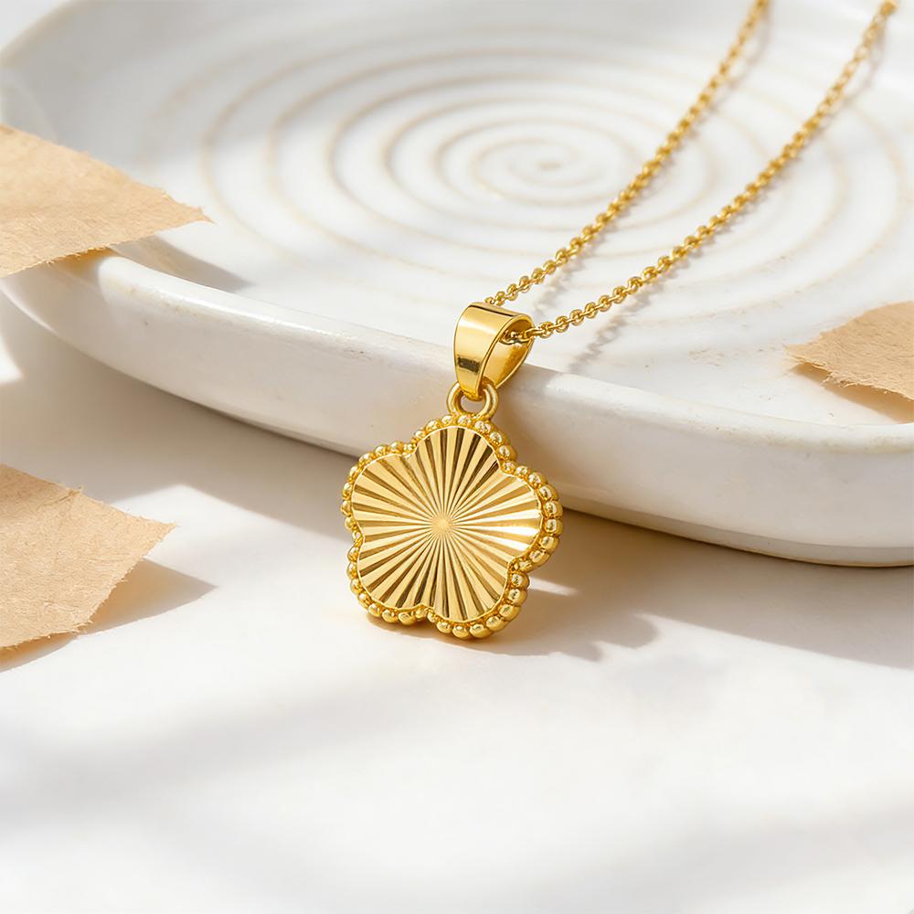 Golden Color Choker Stainless Steel Pendant Necklace Earrings for Women Flower Pendants Women's Fashion Jewelry Accessories