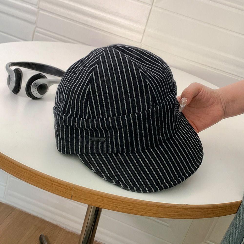 Korean Strip Baseball Cap Classic Newsboy Hats Ins Striped Peaked Caps  Women