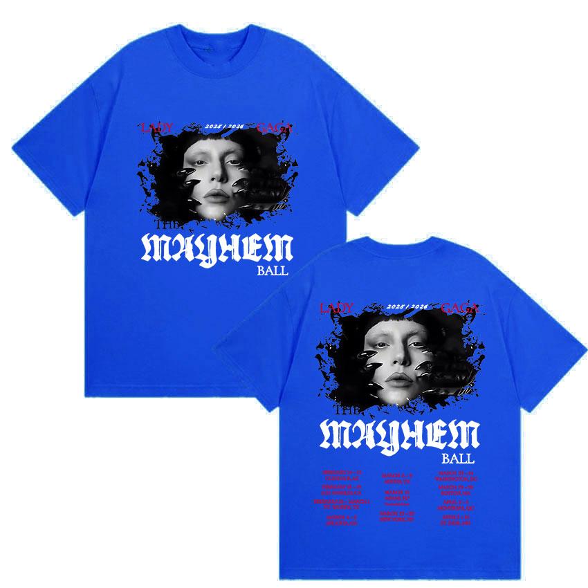 Lady Gaga The Mayhem Ball Album Tour 2025 Print T-Shirt Unisex Women Hip Hop Retro Style Cotton Oversized T Shirts Fans Streetwear
