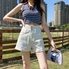 Women's Denim Shorts with Rolled Edges and Double Buttons Summer High Waist Straight Leg Wide Leg A-line Shorts