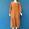 Women Bohemian Cotton Linen Dress Oversized V-neck Long Sleeve Swing Dress Pleated
