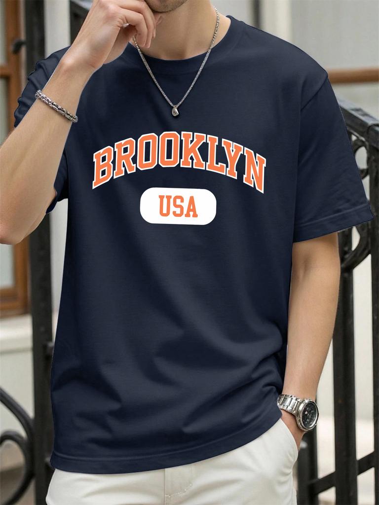 Brooklyn Usa Art Word Print T Shirt For Men Summer Casual Retro Clothes Cotton Trendy Soft TShirt Unisex ONeck Loose Top