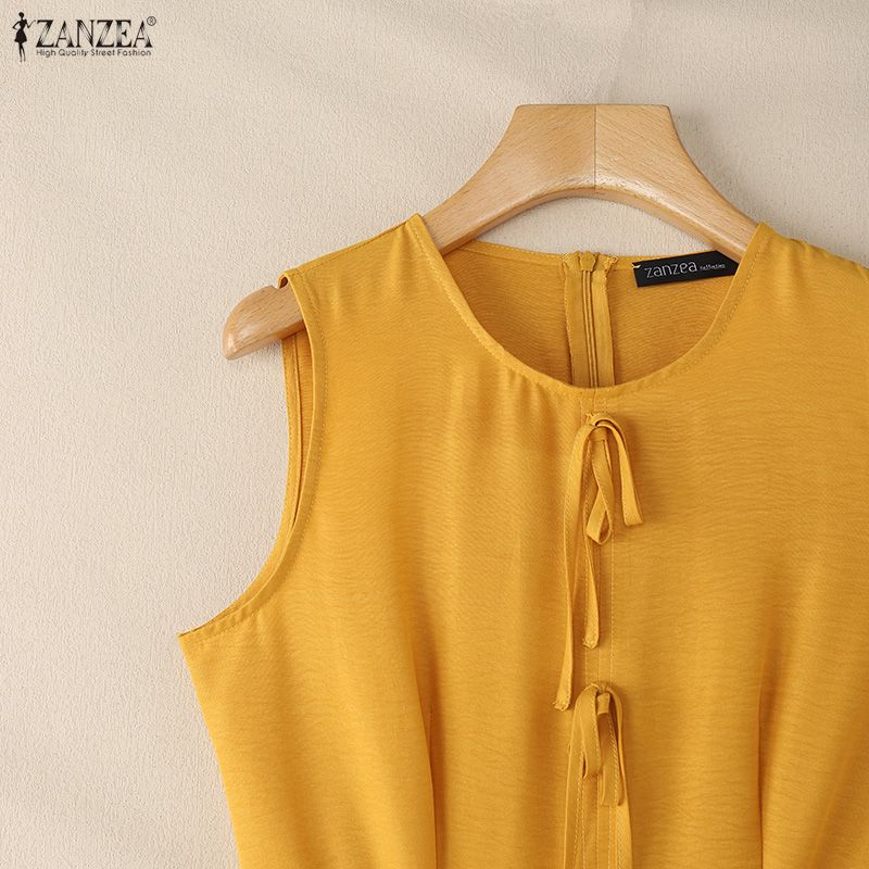 ZANZEA Women Sleeveless Ruffled Layers Baggy Casual Long Maxi Pleated Dress