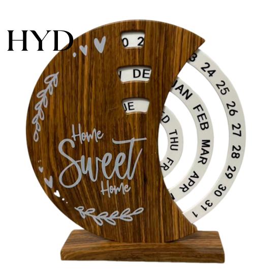 Wooden Texture Calendar Creative Perpetual Calendar, 3 Layer Rotating Date Desk Ornaments Decor, Vintage Monthly for Home Office Study Room