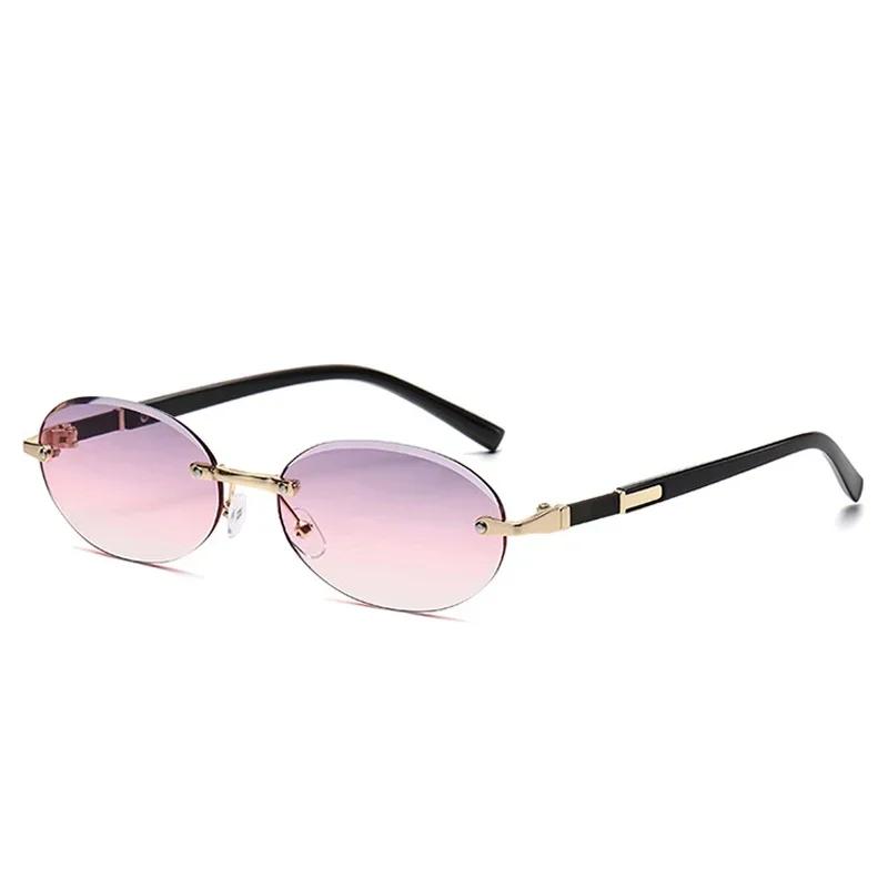Retro Rimless Oval Women Sunglasses Fashion Brand Designer Cutting Edge Personalized Shades Gradient Lens Uv400 Men Sun Glasses