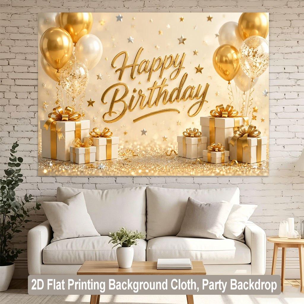 2D Flat Backdrop1pc Gift Balloons Gold Elements Backdrop Backdrop Banner Polyester Wall Decor For Living Room Bedroom Office Outdoor Decor