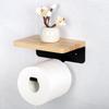 Wall Mounted Toilet Paper Holder Bathroom - No Drill Adhesive Or Screw Installation Black Metal Square Design Modern