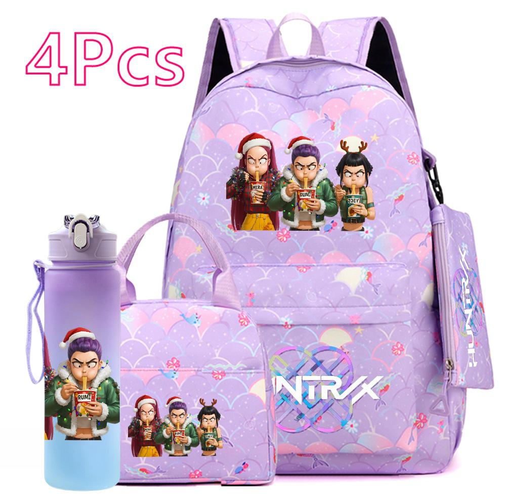 4Pcs/set Christmas KPOP Printed Backpack with Handbag Pencil Case 750Ml Water Bottler for Teenager Boy Girl Large Capacity Bookbag Schoolbag Kid Gift