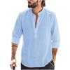 Men's Long Sleeve Loose Casual Standing Collar Shirt Solid Color Pullover Top