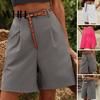 Women Shorts Summer Elastic High Waist Loose Side Pockets Straight Above Knee Length Soft Solid Color Breathable Daily Casual Business Office