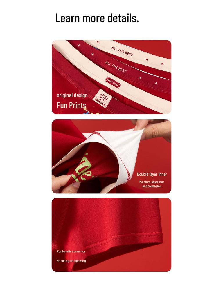 A-grade pure cotton red underwear for teenage boys (15-18) during growth spurts; autumn/winter, non-chafing, zodiac-themed.
