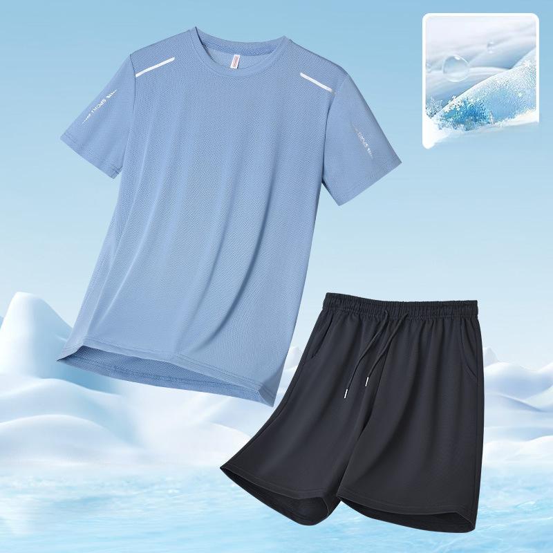 

Летний спортивный костюм быстросохнущая футболка шорты мужской легкий и дышащий повседневный XXXXL озеро синий