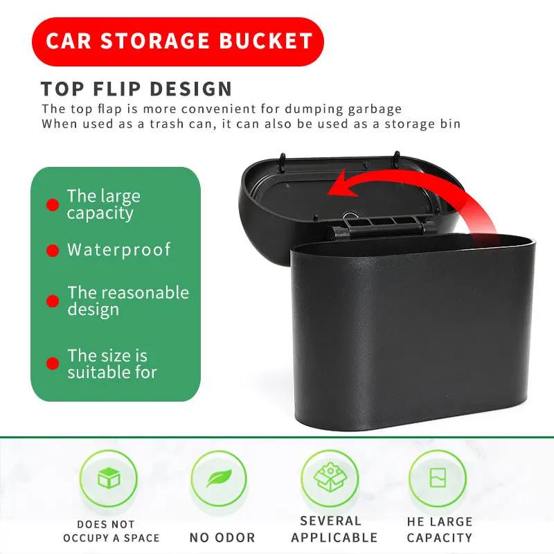 Universal Car Hanging Trash Can Mini Car Flip Cover Debris Organizer Storage Box ABS Square Push Car Interior Accessories