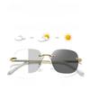 Unisex Luxury Pochromic Reading Glasses Fashion Rimless Color Changing Eyewear for Men Women Outdoor Anti-UV Presbyopia