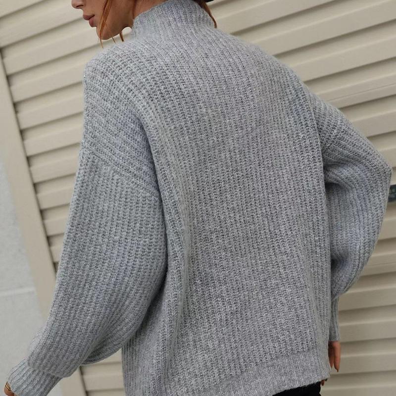 IHUASU Autumn and Winter Solid Colour Pullover Loose Women's High Neck Sweater