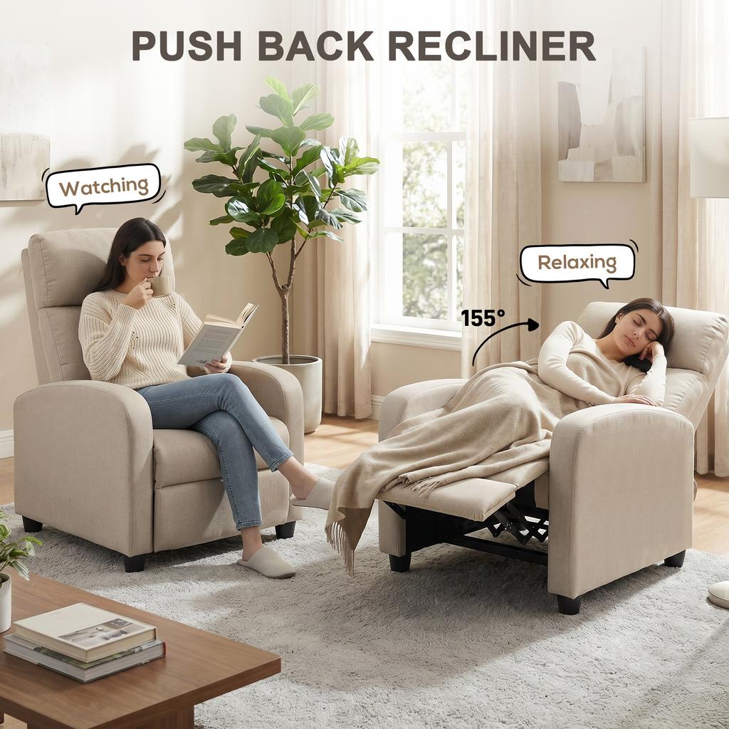 Recliner with Reclining Function, Extendable Footrest, Pocket Spring Core, up to 150 kg, Beige