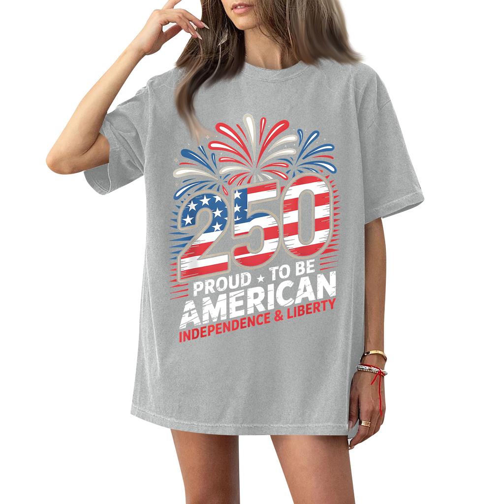 Women's Fashionable Casual Short-Sleeve Neck Printed T-Shirt for the 254th Anniversary of the Founding of the United States