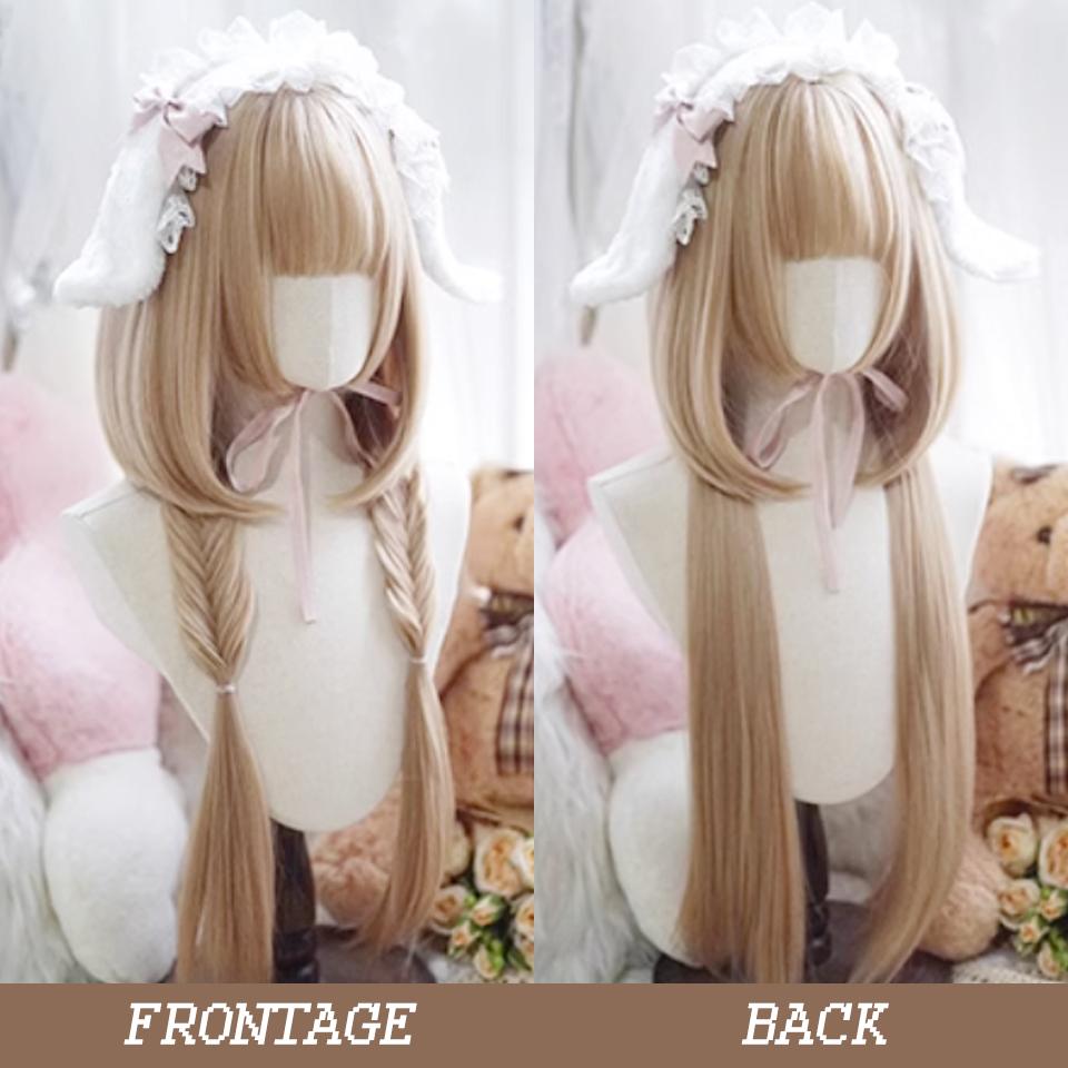WTB Syntetická paruka Lolita Dámské vrstvené vlasy, mléčný čaj blond, dlouhé rovné vlasy s ofinou, vánoční cosplay paruka