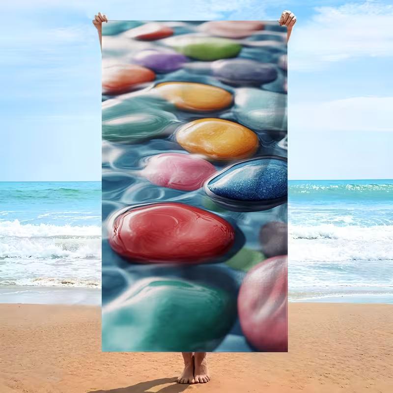 Colorful Pebble Water Pattern Beach Towel Quick Dry Absorbent Soft Bath Towel For Summer Pool Yoga Travel