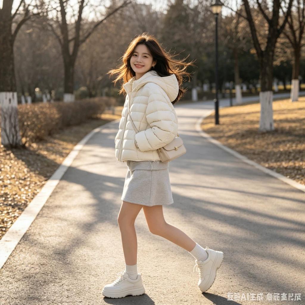 New in autumn and winter, small women's hooded ribs casual versatile puffs short down jackets for women