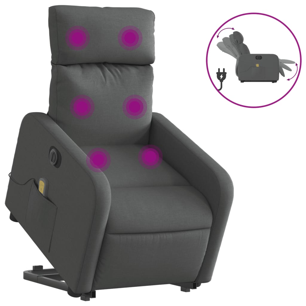 Vidaxl Podnoszony Fotel Masujący, Elektryczny, Rozkładany, Ciemnoszary