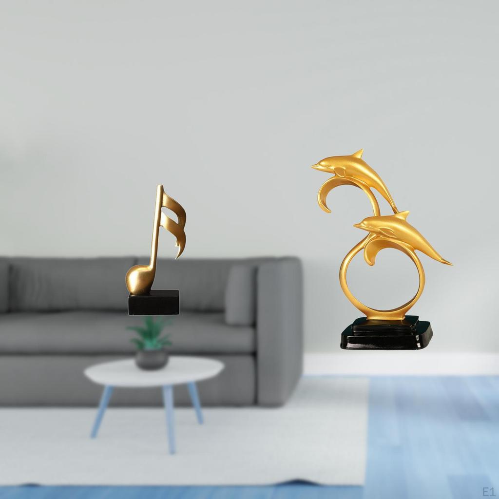 Creative Resin Dolphin Music Note Sculpture Modern Lifelike Musical Figurine Tabletop Ornament