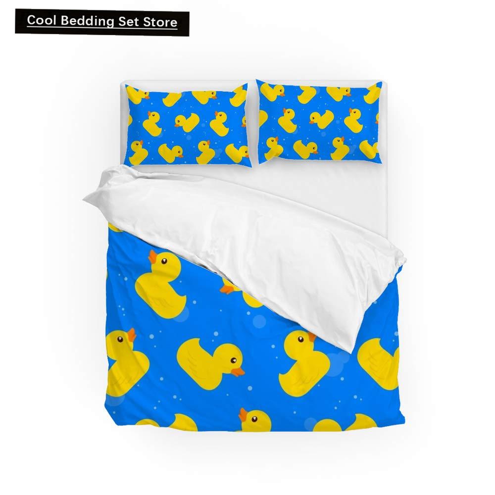Cartoon Yellow Duck King Queen Duvet Cover Farm Lovely Animal Bedding Set Blue Bubble Quilt Cover Soft Polyester Comforter Cover