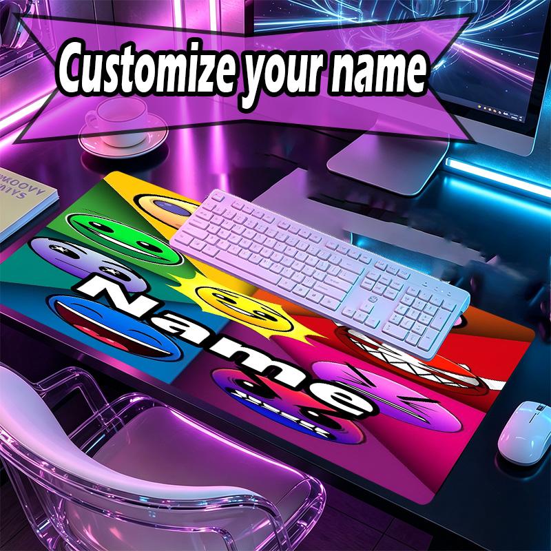 Custom Name Personalized Geometry Dash Pattern Mousepad, Laptop PC Desk Mat, Decorative Desk Mat for Home Keyboard Pad Gift