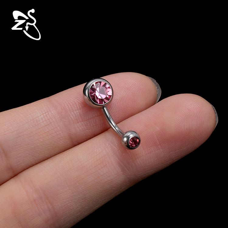 Cross-Border Titanium Steel Zircon Belly Button Ring Set with Double-Headed Design