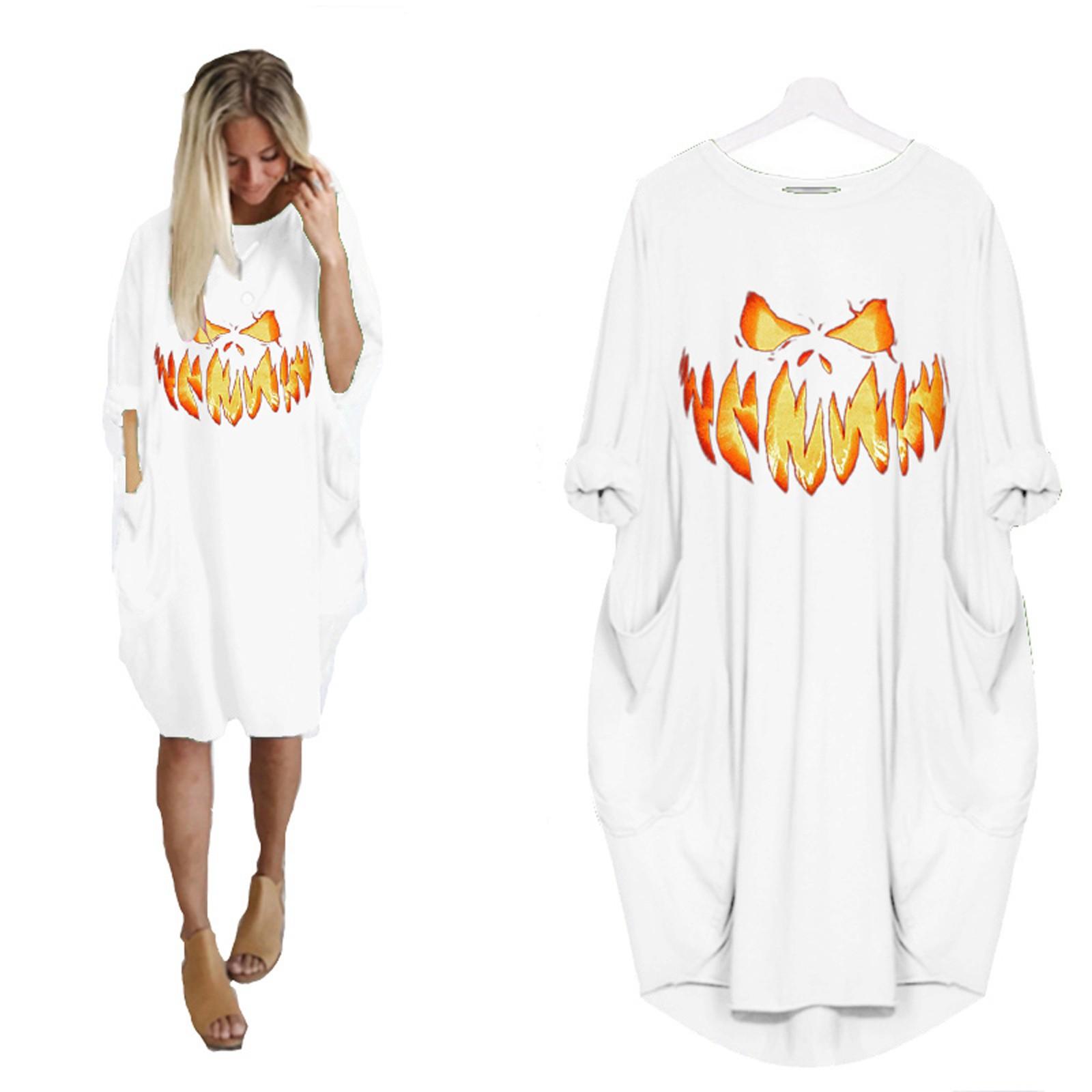 

Женское платье-туника с длинным рукавом и принтом на Хэллоуин, карманы, платье-футболка больших размеров XXXXXL белый