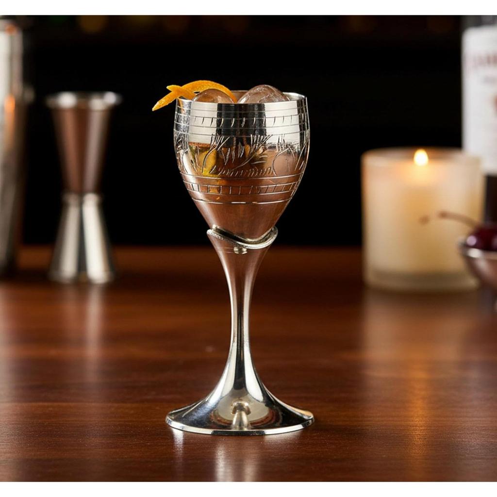 ESPLANADE Brass Engraved Wine Glass, Metal Goblet, Champagne Flutes, Royal Medieval Chalice Vintage Coupe,
