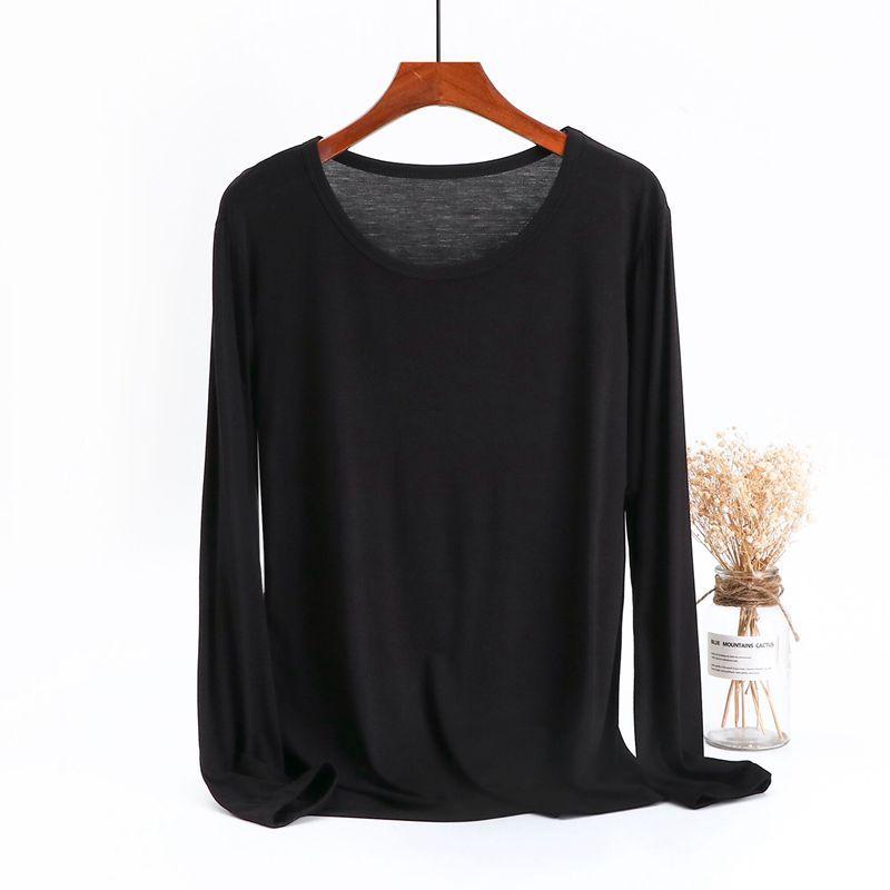 Große Größe 6XL Modal-T-Shirt mit langen Ärmeln, Damen-Herbst-T-Shirt mit Bodenbildung, O-Ausschnitt, lockere T-Shirts, einfarbig, Basic-T-Shirts, max. für 140 kg