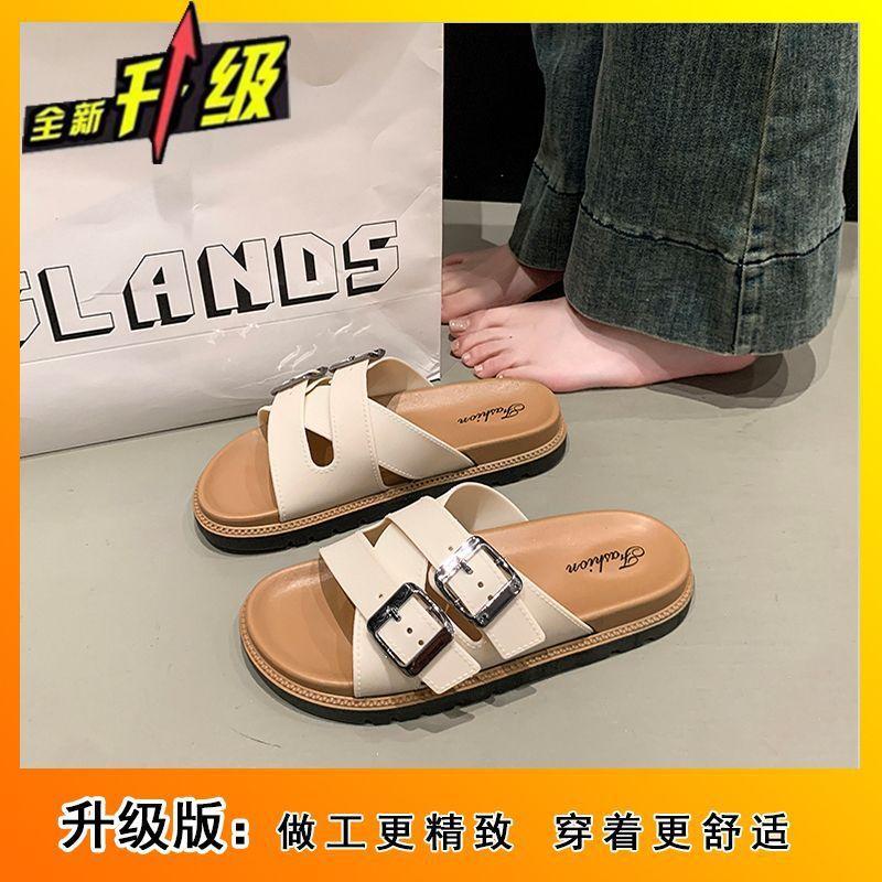 Thick-bottomed seaside beach slippers for women to wear 2025 summer new fashion Korean version casual versatile one-word cool slippers