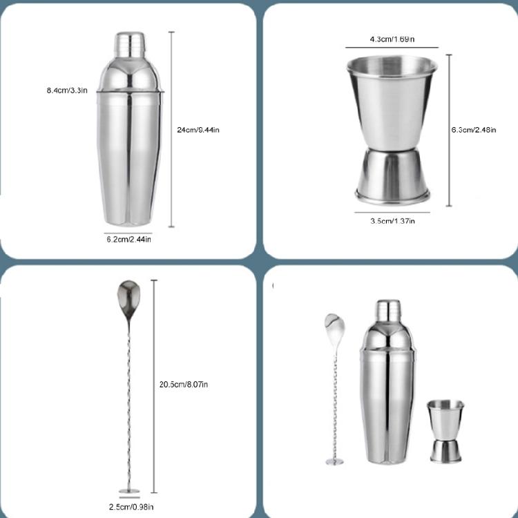 Cocktail Mixing Set 750ml Capacity Drink Shaker with Measuring Cup and Spoon Stirrer Essential Bartenders Accessories