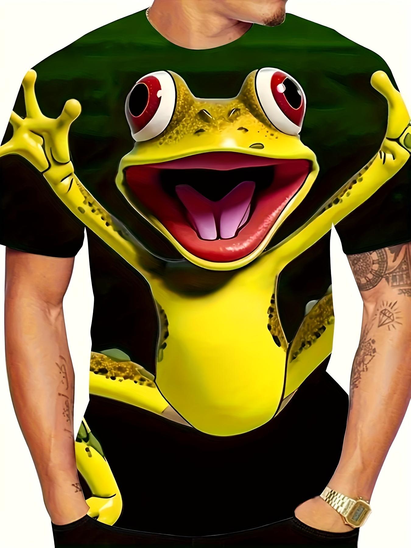 

Футболка мужская с рисунком лягушки 3D - футболка с круглым вырезом и забавным мультяшным дизайном, яркие желтые и зеленые цвета, легкий полиэстер XXXLXXXXXL