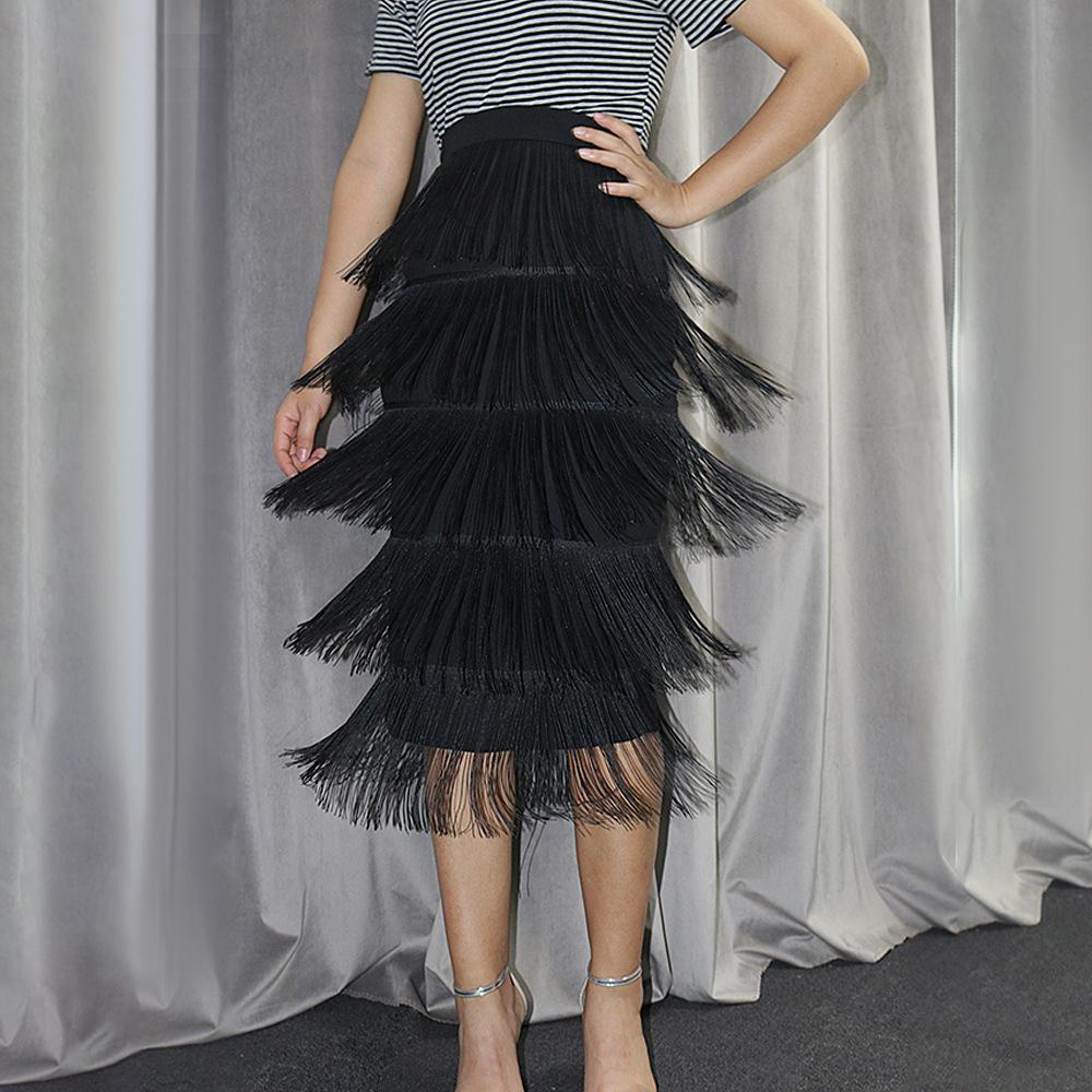 

Plus Size Tassel Spliced Slim Fit High-Waisted Pencil Skirt XXXL чёрный
