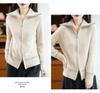 Women's High Neck Retro Cable Knit Cardigan Coat: Double Zipper, Color Block, Loose Fit, Raglan Sleeve, Thickened Knit for Autumn/Winter