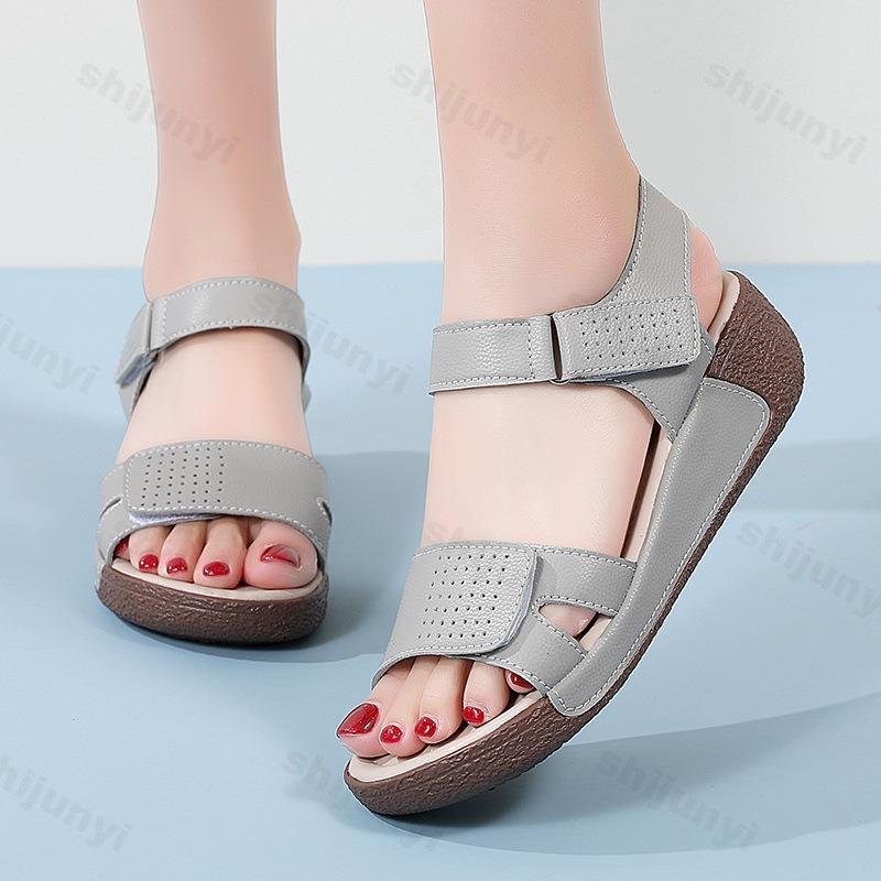 Mode Damen Sandalen Peep Toe 2025 Sommer PU Leder Pantoletten Mode Rutschfest Lässig Outdoor Strandschuhe Damenschuhe Übergröße 35-41