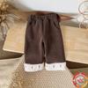 Unisex Toddler Flower Embroidered Soft Elastic Waist Pants for Autumn and Winter
